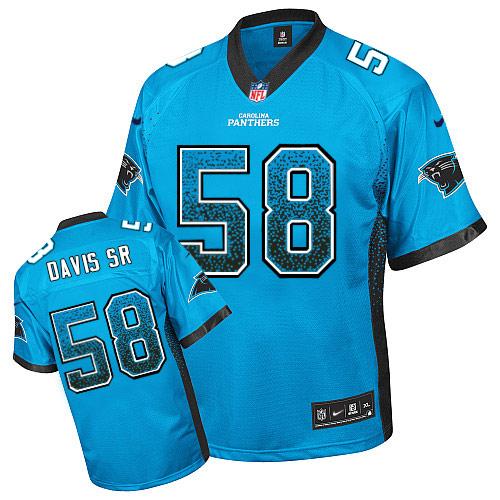 Nike Panthers #58 Thomas Davis Sr Blue Alternate Youth Stitched NFL Elite Drift Fashion Jersey - Click Image to Close